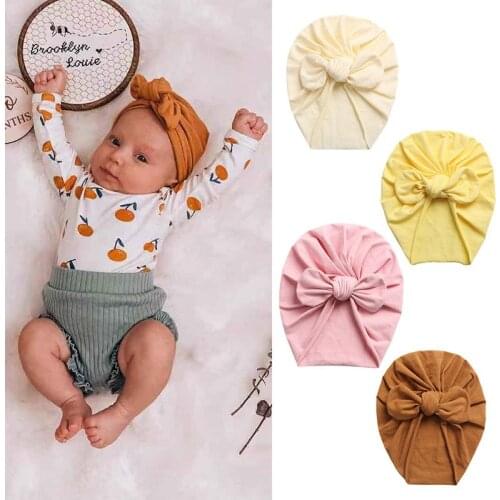 Solid Color Baby Hat Cute Rabbit Ear Knot Baby Boys Girls Hat Turban Soft Infant Toddler Cap Beanies For Newborn