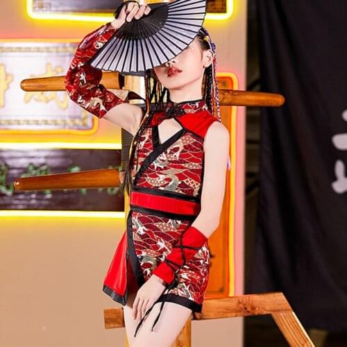 Chinese Style Girls Catwalk Fashion Clothes ChildrenS Hip Hop Dance Costume Stage Performance Clothes Kids Modern Wear DNV13344