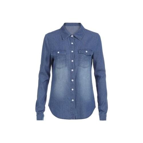 Fashion Womens Casual Blue Jean Denim Long Sleeve Shirt Tops Blouse Jacket