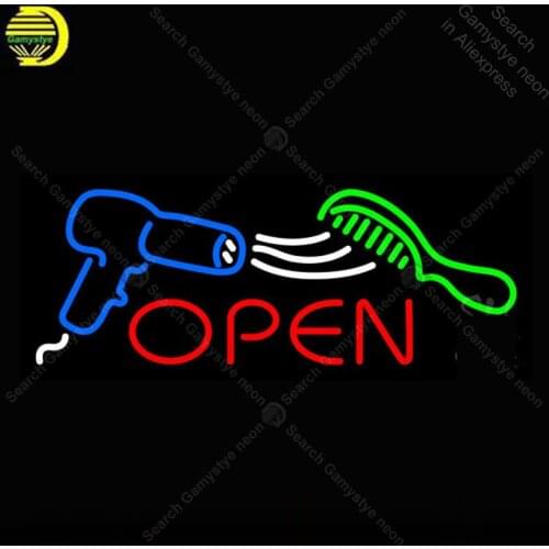 Neon Sign Comb and Dryer Hair Open Glass Neon Light for Store Display Hotel Neon Wall Light Decorative Sign Arcade Personalized