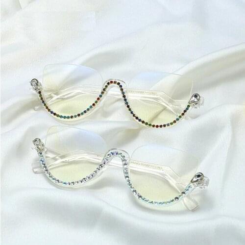 New Arrive Women Half-Frame Anti-Blue Glasses One-Piece Nose Pad Frame Mirror Trendy With Drill Diamod A97174