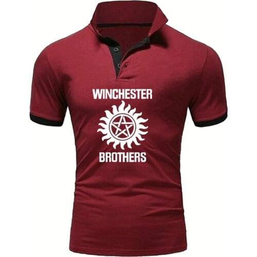 NEW Summer Fashion tops Winchester Brothers printing Solid color Mens polo shirt Pure cotton High quality Mens short sleeve