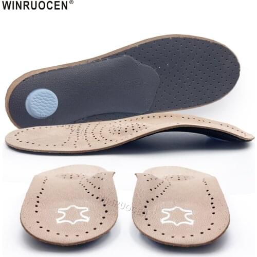 WINRUOCEN Genuine Leather Orthopedic Insoles Arch Support Plantar Fasciiti Foot insoles X/O Leg Insoles For Men Women Insert Pad