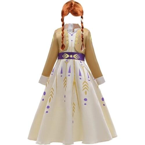 Girls Snow Queen Princess Girl Anna Dress Child Cosplay Costume Wig Child Carnival Birthday Party Festival Costume Girl Costume