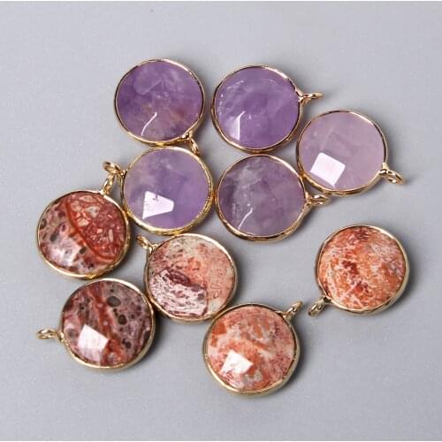 3pcs 16X20MM Faceted Natural Round Purple Red Healing Lucky Crystal Amethysts Quartz Gem Stone Charm Pendant For Jewelry Making