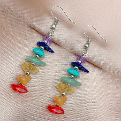 Boho Natural Stone Drop Earrings for Women Multi Color Handmade Jewelry Amethyst Crystal Stainless Steel Earring Wedding Gifts