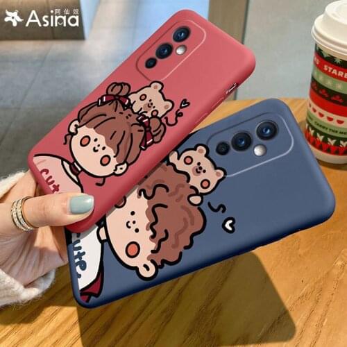 ASINA Cute Cartoon Case For Oneplus 9 8t 8 Pro Liquid Silicone Couple Cases For Oneplus 7 7T Pro Nord Cover Funda Bear Girl