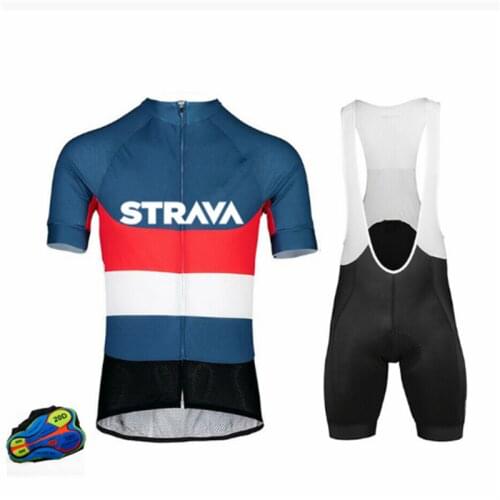 2021 STRAVA Blue Pocket Leeve Shirt Cycling Sleeve Short SleevesBike Shorts 20D Gel Pad Jersey Quick-Drying Zipper Cycling