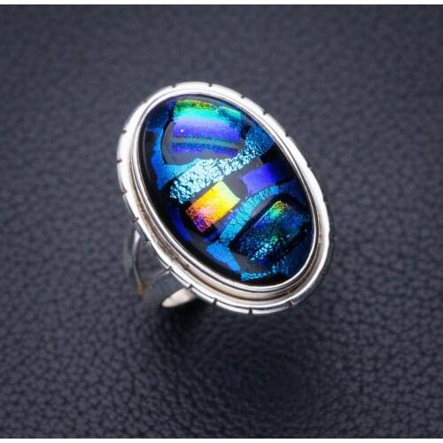 StarGems Natural Rainbow Dichroic Glass Handmade 925 Sterling Silver Ring 6 D7959