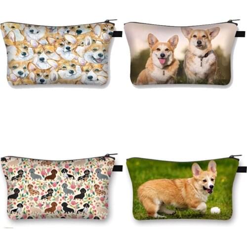 Cute Corgi Printing Waterproof Cosmetic Bag Pouches For Women Gift Small Makeup Bag Woman Cosmetic Case For Travel Bag Gift