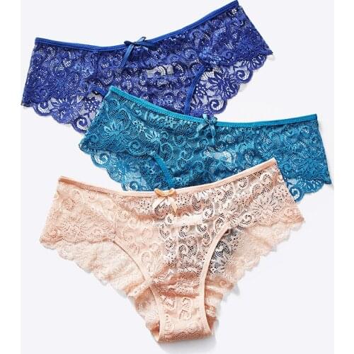 Sexy Lace Briefs Woman Cotton Panties Transparent Breathable Underwear Lady knickers Set 3 Pcs Female Underpants Dropshipping