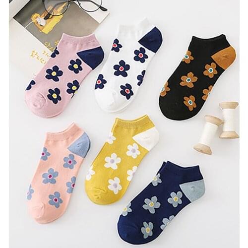 Women Socks Cotton Floral Socks Flower Pattern Print Short Ankle Socks Cute Kawaii Harajuku Sock Woman Streetwear Invisible Soks