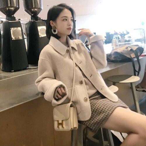 Women Solid Woolen Coat Short Skirts Two Piece Suit 2021 Fashion Autumn Winter Warm Outwear Shorts Set for Ladies NEW