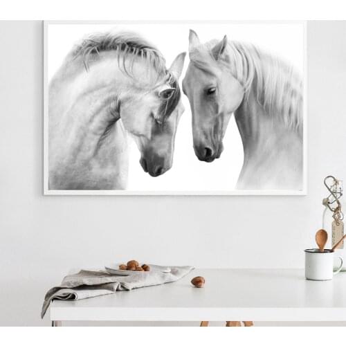 Animal White Wild Horses Modern Photography Poster Canvas Print Farmhouse Wall Art Picture Home Living Room Decoration Painting