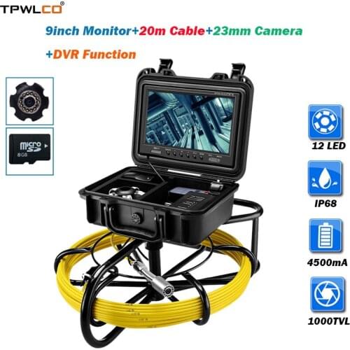 20m Cable Diameter 23mm Industry Endoscope Head 9" LCD TFT Display Industrial Endoscope Inspection System With DVR Function