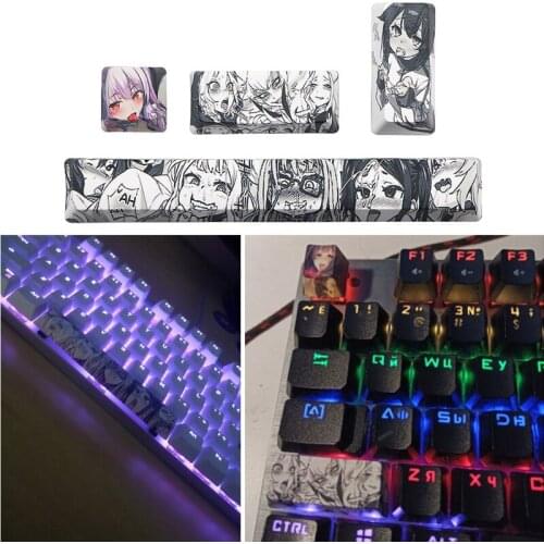 4Pcs Japanese Anime PBT Space Keycaps Ahegao Keycaps 6.25U ESC Spacebar For Mechanical Keyboard Switches Keycaps 53CF