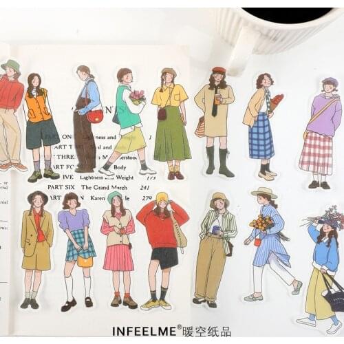 40pcs Kawaii Manga Girl Washi Paper Stickers Fashion Animation Girl Sticker Set Korean Decorative Stationery School Supplies