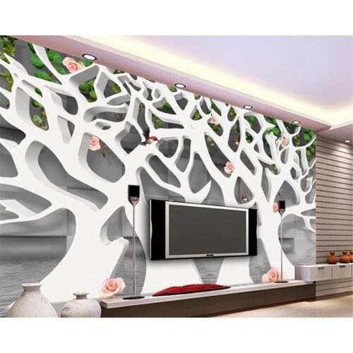 Beibehang Custom wallpaper 3d white abstract tree red rose squares TV background wall murals wallpaper for wall 3 d papier peint