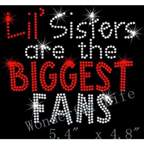 Free shipping 5.4" Lil Sisters are the Biggest Fans iron on rhinestone transfer applique patch