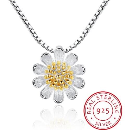 Free Shipping 925 Sterling Silver Pendants&Necklaces Daisy Flower Necklace Jewelry Collar Colar de Plata