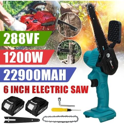 6 Inch 288Vf 1200W Cordless Electric Chain Saw Pruning Garden Logging Saw Woodworking Cutter Power Tools for Makita 18V Battery