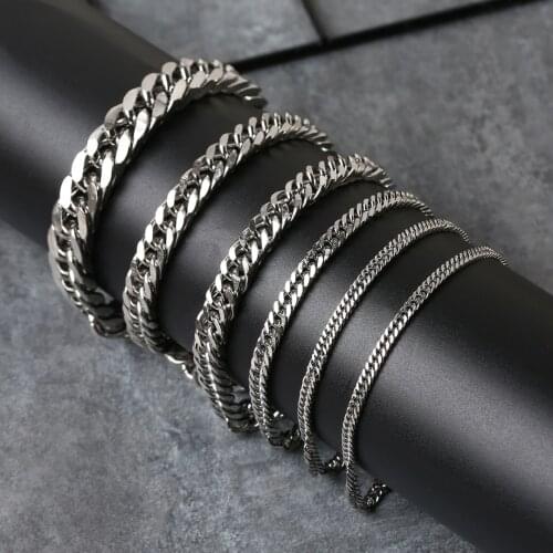 Stainless Steel Bracelet For Men Punk Rock Style Curb Link Chain Bracelets For Women Classic Simple Link Chain Jewelry