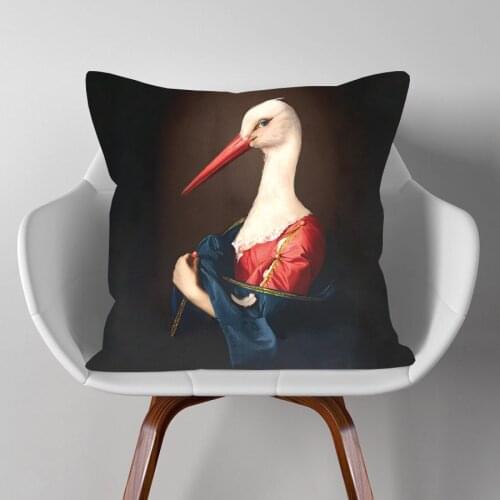Animals Portrait Cushion Covers European Retro Bull Terrier Dog Hummingbird Goat Posters Pillow Case