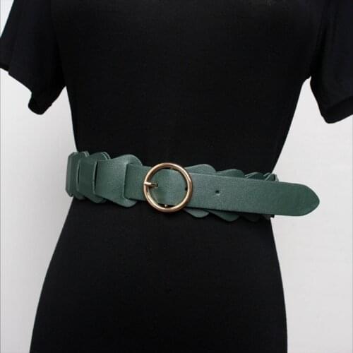 Ms waist sealing New Belt Fashion Simple Style Round Buckle Leather Chain Splicing Decoration Skirt PU Layer 2 Women Belt