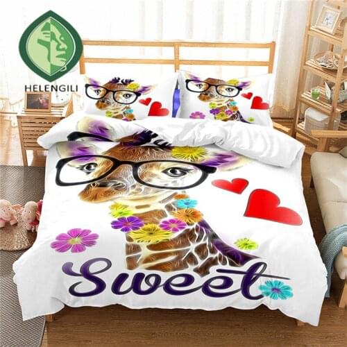HELENGILI 3D Bedding Set Giraffe Print Duvet cover set lifelike bedclothes with pillowcase bed set home Textiles #LX-8