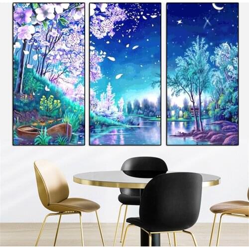 HUACAN 3pc/set Full Square Diamond Painting Landscape Diamond Embroidery Sale Scenery Pictures Of Rhinestone Mosaic Triptych