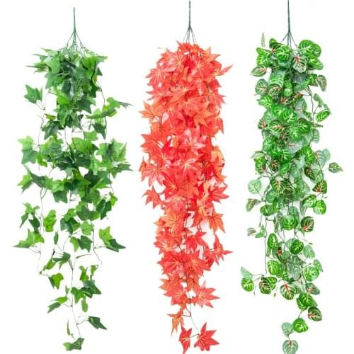 Artificial Green Plants Hanging Ivy Leaves Fake Flowers Vine Garland Wall Hanging Basket Flower Plant Home Garden Decoration