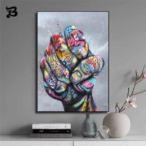 Canvas Painting Abstract Art Fist Graffiti Inspirational Canvas Poster and Print Human Rights Wall Art Picture for Home Decor