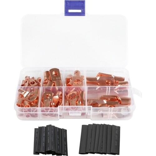 KKMOON 140PCS Assorted Copper Rings Lug Terminal Wire Bare Crimp Connectors Heat Shrink Tubings Welding Accessories Kit