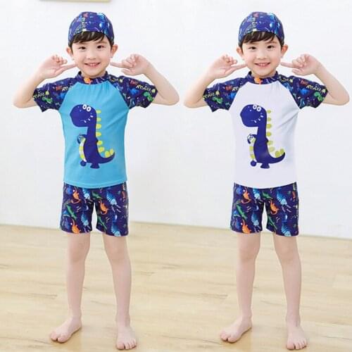 3pcs Set Child Boys Swimwear and Swimming Trunks Cartoon Dinosaur Swimsuit Kids Summer Beach Wear Shorts Split Swimsuit With Cap