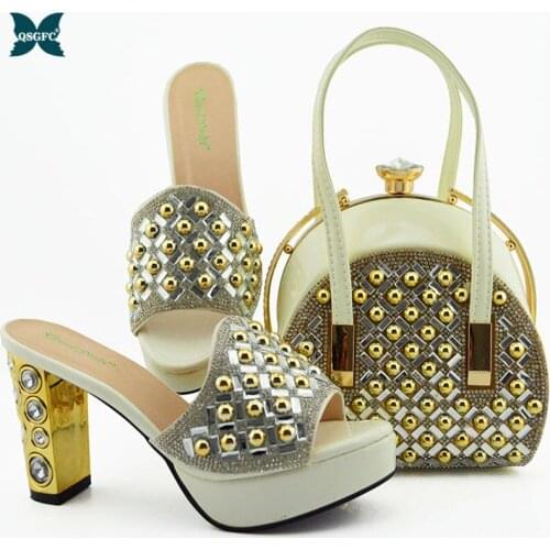 Italian Design 2021 Nigerian Hog Selling Fashion Party Wedding Platform High Heels Women Shoes and Bag Set in White Color