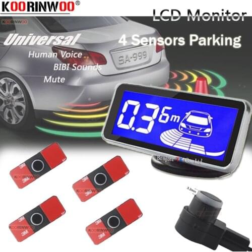 Koorinwoo Original Flat 13MM Human Voice/BIBI Sounds LED Screen Car Parking Sensors 4 Parktronic Backlight Alert Parking System