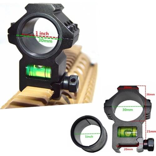 Tactical Scope Ring Mount 30mm Riflescope Mount with Bubble Level w/ 1" Adapter for 20mm Picatinny Weaver Rail Lasers 5013B