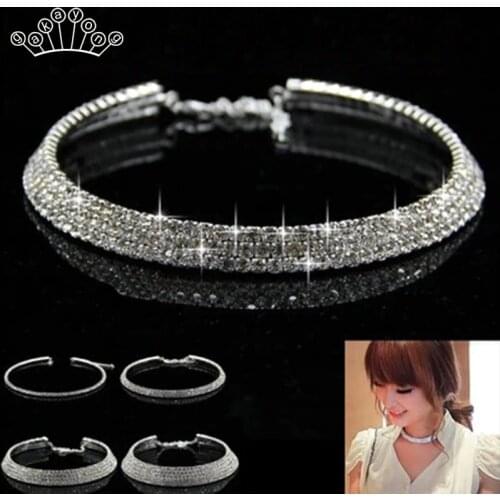 Fashion Silver Color Circle Crystal Bridesmaid Wedding Bride Necklace Multi-layer Rhinestone Bridal Jewelry Gift