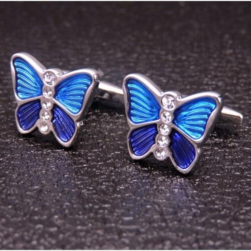 DY The new high-quality copper material fashion mens French Cufflinks quality beautiful blue enamel butterfly Cufflinks