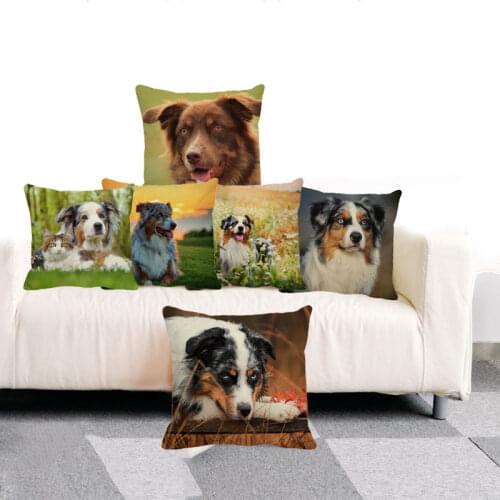 XUNYU Cushion Cover Australian Shepherd Pillow Cover For Sofa Chair Living Room Decor Pillow Cover 45x45cm