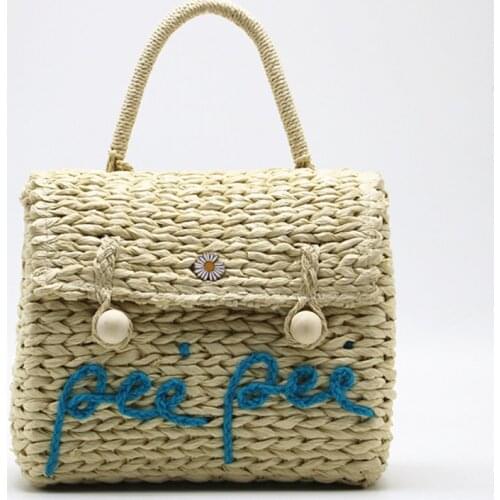 2021 new hand woven bag letter straw bag Flower decoration beach bag