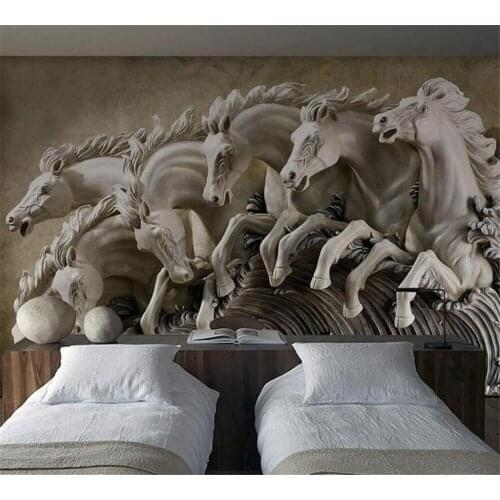 Beibehang Wallpaper custom mural wallpaper 3d solid horse embossed lounge bedroom decoration background wall painting wall