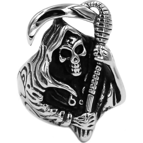 Wholesale Death Skull Biker Ring Stainless Steel Jewelry High Quality Grim Reaper Skull Motor Biker Ring Mens Ring SWR0764A