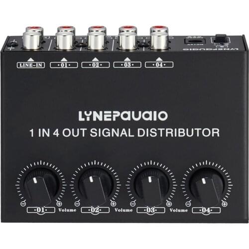 1-in-4-out Stereo Audio Amplifier Amp Signal Distributor 1 Channel Input 4 Channels Output Volume Adjustment for Home Speakers