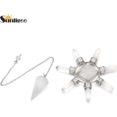 Sunligoo 7 Chakra Healing Crystals Kit 7 Chakra Crystal Points Pyramid Energy Generator Chakra Dowsing Pendant Decoration Set