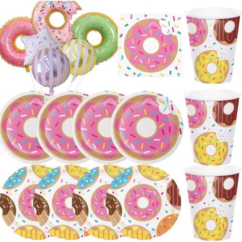 Donut Party Birthday Balloons Donut Grow Up Happy Birthday Invitations Cake Decoration Banner Background Decoration Supplies