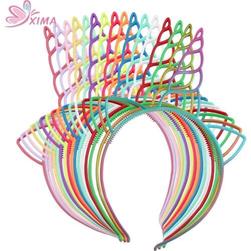 XIMA 6pcs/lot Girls Unicorn Horn Headband Lovely Hair Hoops Rainbow Unicorn Plastic Headband for Party Decoration Supplies