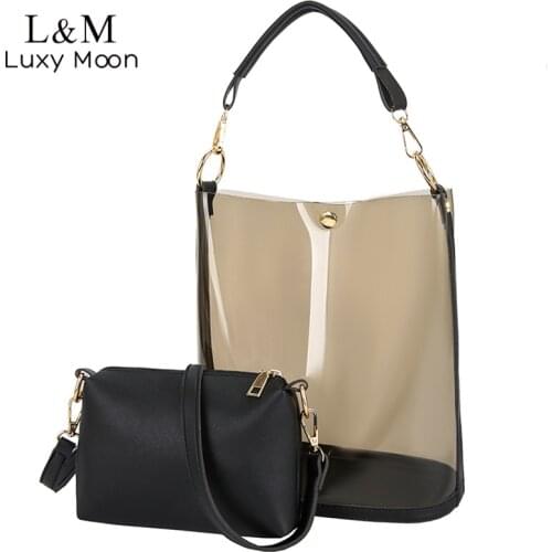 2pcs Women Clear Transpartent Bag Jelly Candy Beach Handbag Girls Shoulder Bags Bolsa Feminina Fashion Summer Bucket Bag XA67E