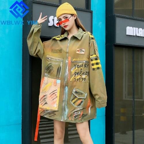 Streetwear Coat Women Fashion Graffiti Print Jacket Zipper Windbreaker Hip hop Jacket Coat Female Plus Size Harajuku Jackets