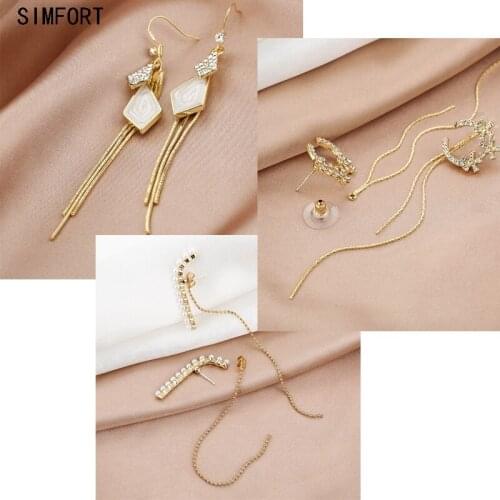 Womens 925 Silver Pin Earring Diamond-shaped Tassel C-shaped Elegant Fashion Simple Personality Alloy Decoration Jewelry Gift